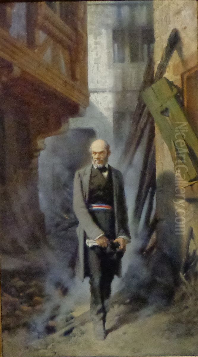 Mayor Kuss amid the ruins of Strasbourg Oil Painting by Theophile Schuler
