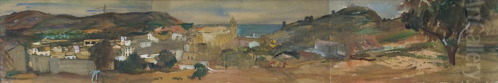 Spanelska krajina - Skica k pohledu na Tossa del Mar Oil Painting by Georges Kars
