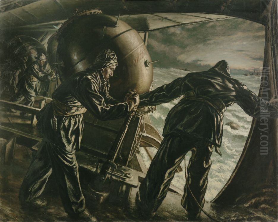 Winter Mine-laying off Iceland Oil Painting by Muirhead Bone