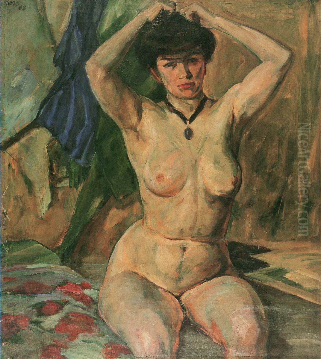 Akt cesajici si vlasy Oil Painting by Georges Kars