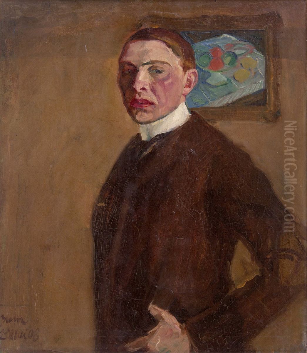 Autoportret (na rubu kresba aktu) Oil Painting by Georges Kars