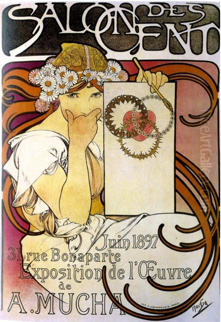 Salon des cent Oil Painting by Alphonse Mucha