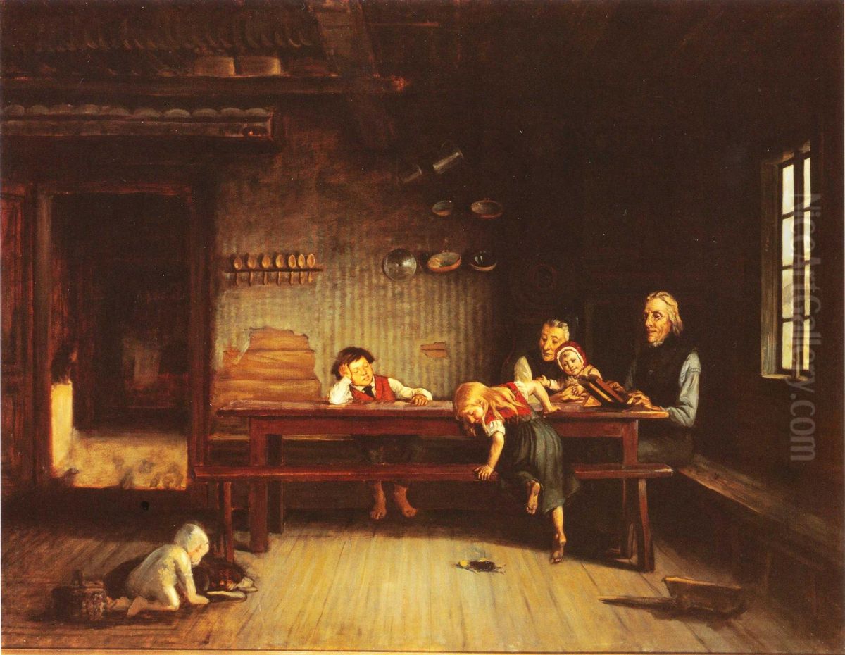Sunnuntaiaamu talonpoikaistuvassa Oil Painting by Adolf von Becker