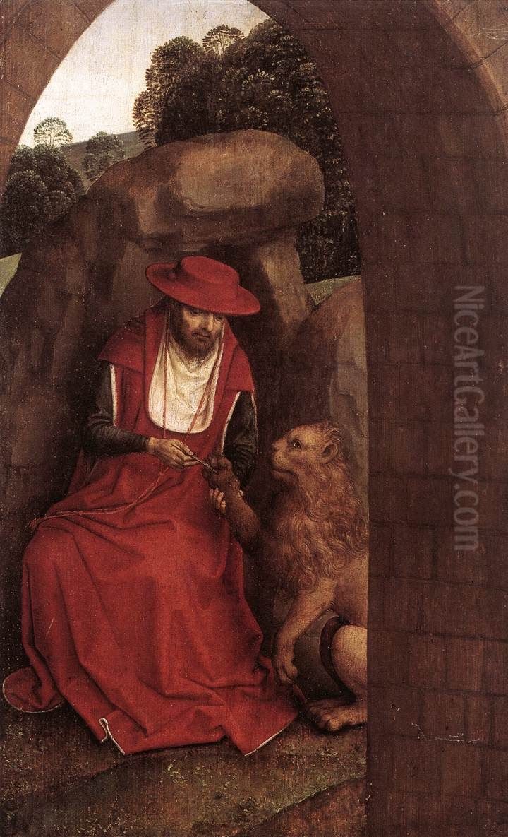 St Jerome and the Lion Oil Painting by (manner of) Memling, Hans