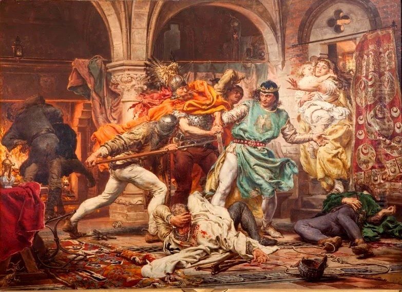Smierc krola Przemysla II. Oil Painting by Jan Matejko