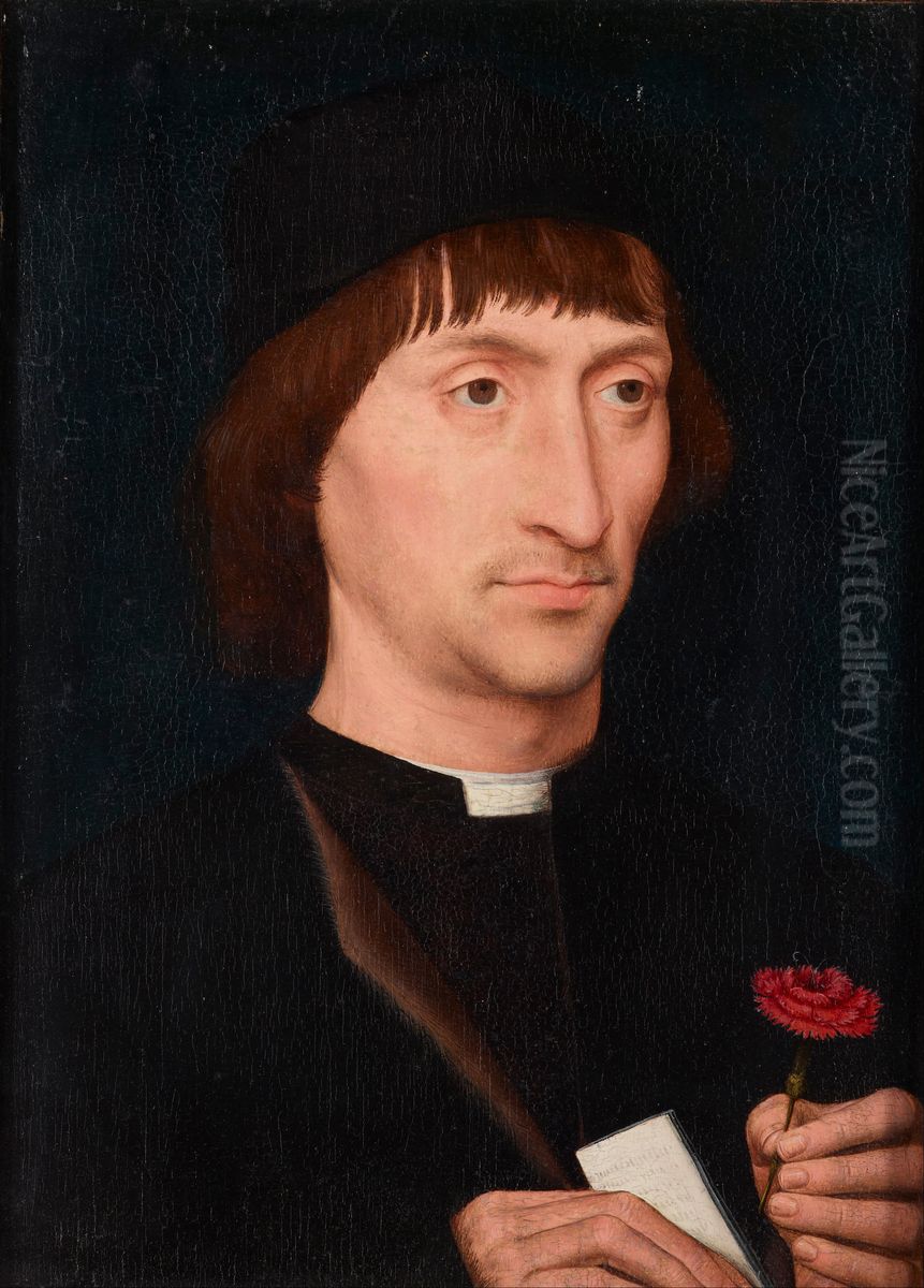 Portrait of a Man with a Pink Oil Painting by (manner of) Memling, Hans