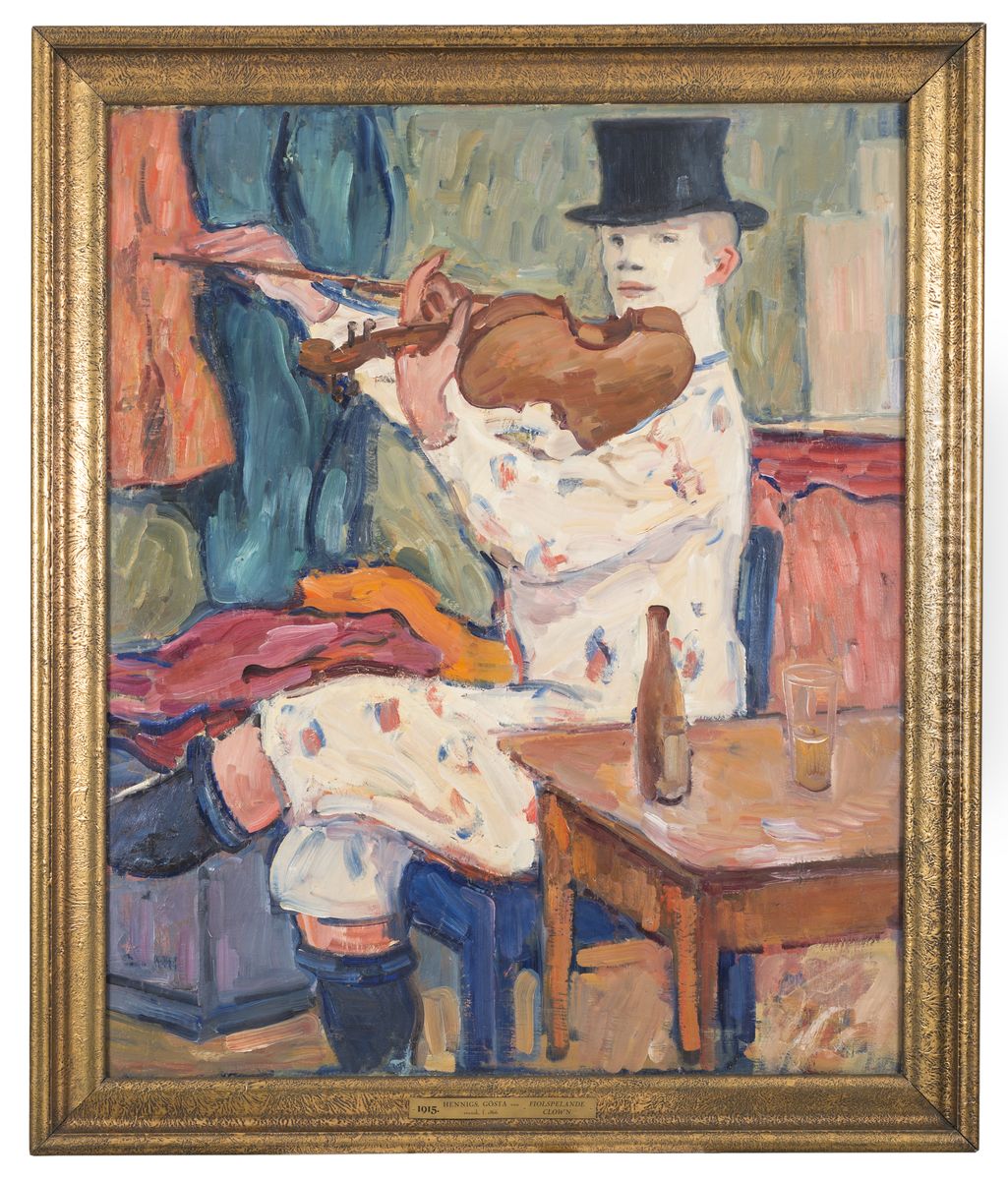 Fiolspelande clown Oil Painting by Gosta Von Hennigs