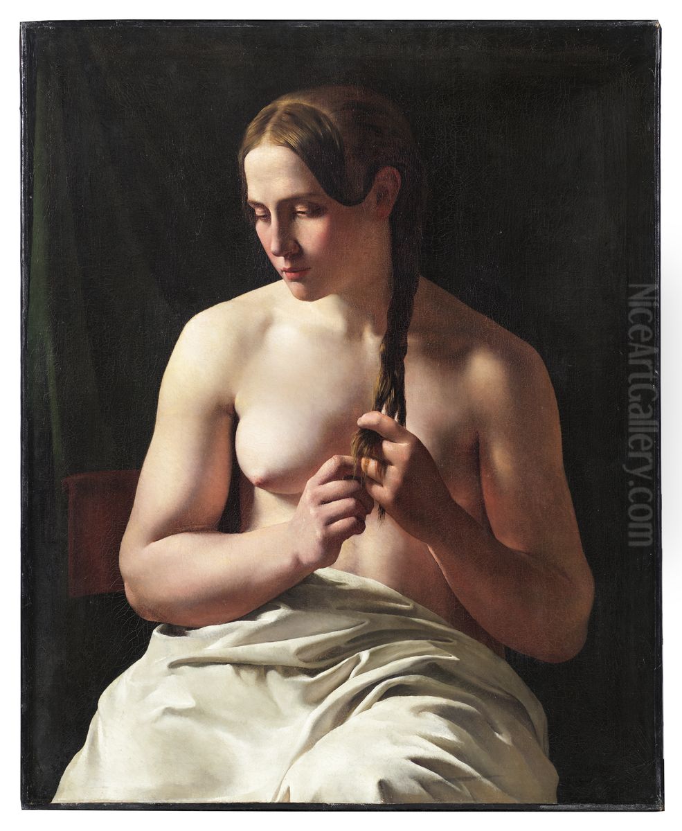 Kvinna som flatar sitt har Oil Painting by Ludvig August Smith