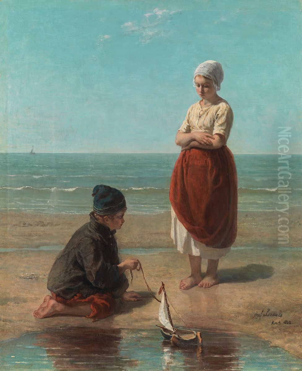 Kinderen der zee-The children of the sea Oil Painting by Jozef Israels