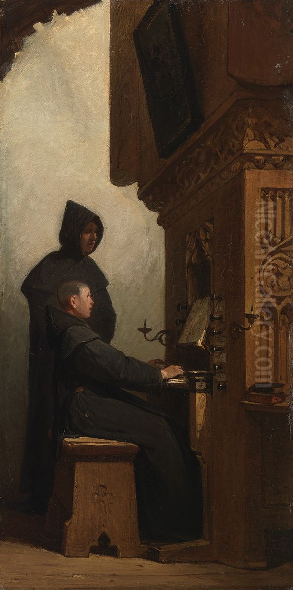 Een orgelspelende en zingende monnik (te Deum Laudamus) Oil Painting by Johannes Bosboom