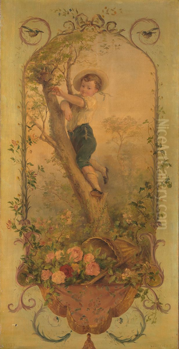 Wanddecoratie met jongetje in boom Oil Painting by Paul-Alfred Colin