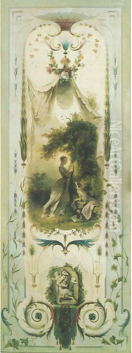 Wanddecoratie met dame in boom kervend Oil Painting by Paul-Alfred Colin