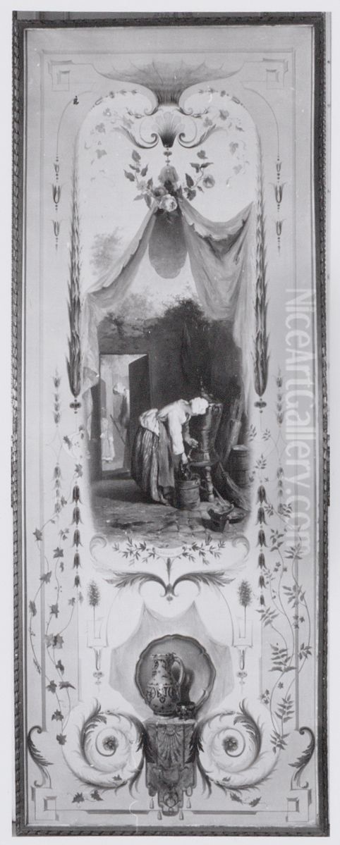 Wanddecoratie met watertappende vrouw Oil Painting by Paul-Alfred Colin