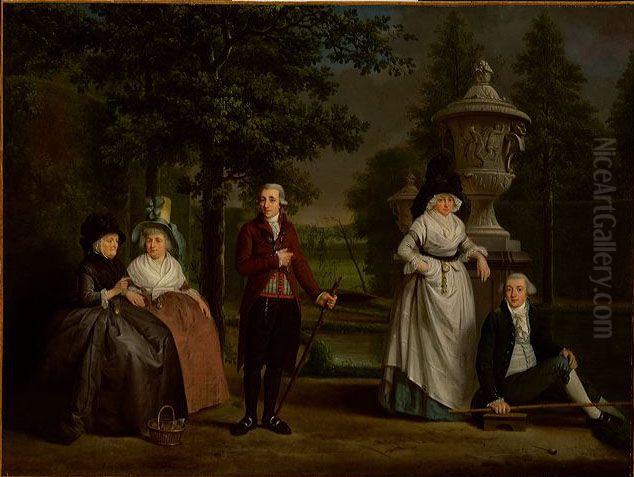 Isaac Lodewijks jr. (1744-1809) en zijn familie-Familiegroep in tuin-Isaac Lodewijks and his family Oil Painting by Adriaan de Lelie