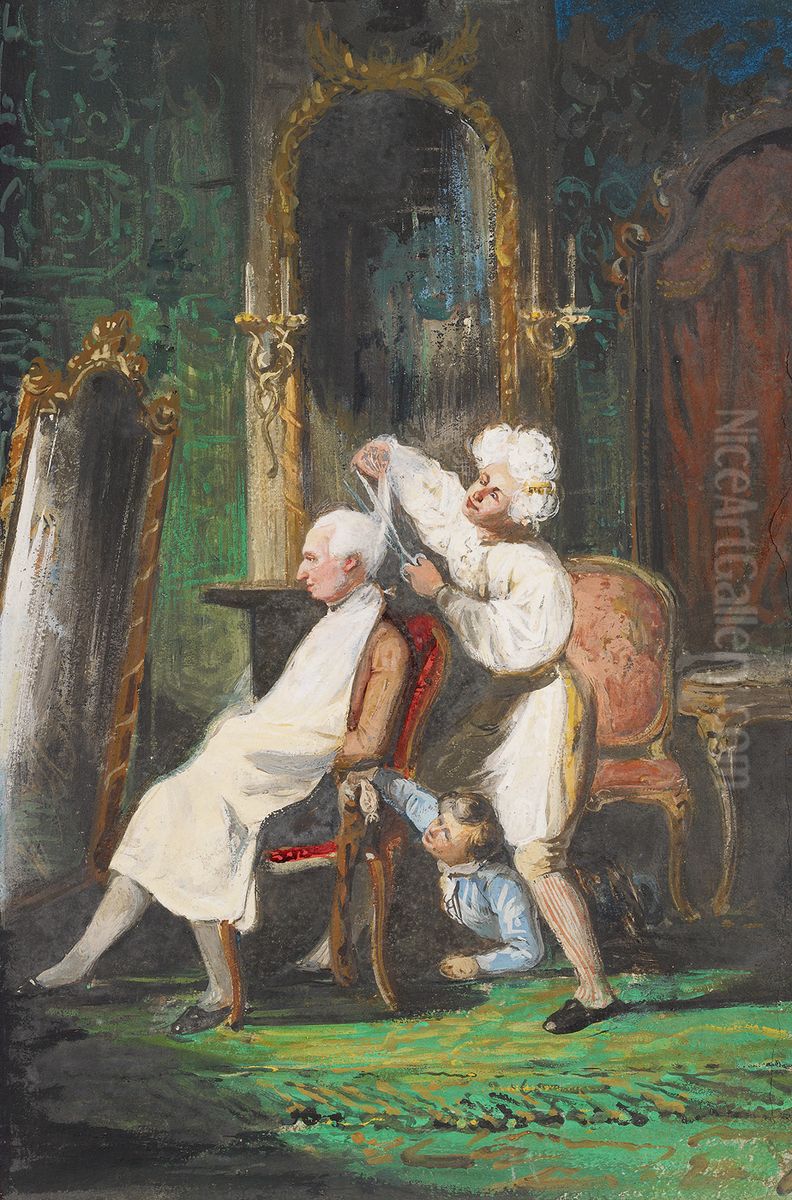 1810, Wurfbain verliest zijn koning, zijn staart en zijn duiten-Schetsen voor kroniek van echtpaar Joh. Samuel Wurfbain (1770-1851) en Anna Maria Geertruida Hurrelbrinck (1772-1850), bij gelegenheid van hun gouden bruiloft Oil Painting by Nicolaas Pieneman