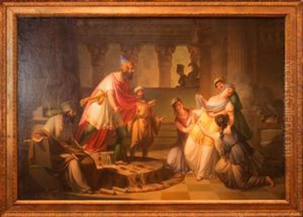 Queen Esther Before King Ahasuerus Oil Painting by Franz Caucig