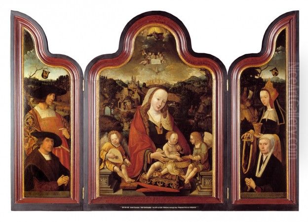 Drieluik met Pompeius Occo en zijn vrouw Gerbrich Claesdr. Oil Painting by Jacob Cornelisz Van Oostsanen