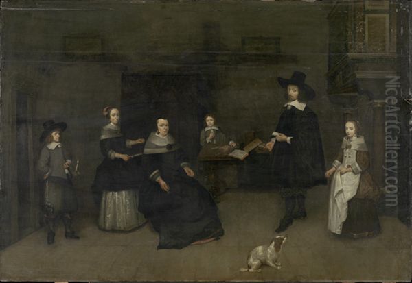 Familietafereel Oil Painting by Caspar Netscher