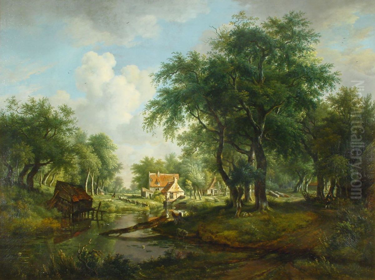 Wooded landscape with farms Oil Painting by Jan Hulswit
