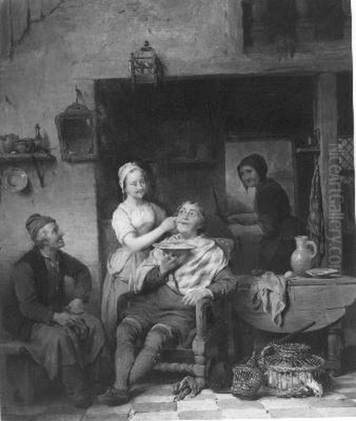 Een barbierswinkel Oil Painting by Ferdinand de Braekeleer