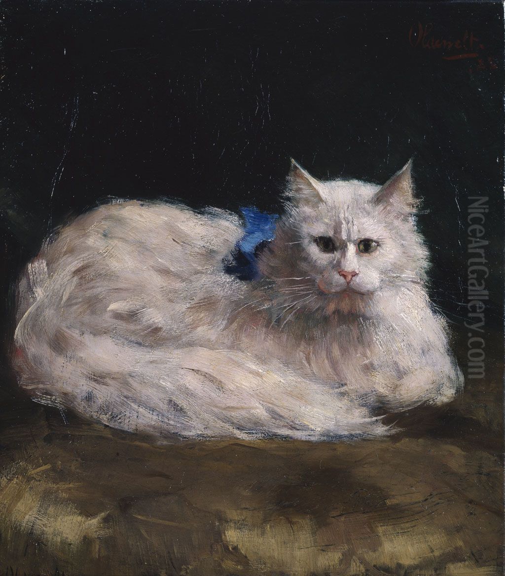 Portrait of an angora cat Oil Painting by Ferdinand Oldewelt