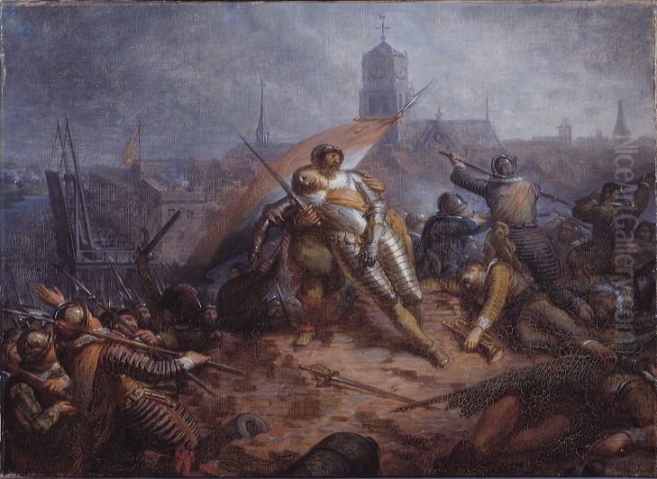 Anno 1627. Willem van Nassau sneuvelt bij Grol Oil Painting by Jacobus van Dijck