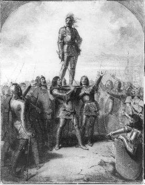Anno 1328. Graaf Willem de Goede wordt als heer van Friesland gehuldigd Oil Painting by Johannes Hinderikus Egenberger