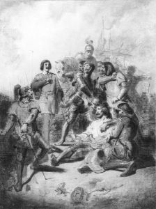 Anno 1371. Hertog Eduard van Gelre wordt te Baesweiler verraderlijk doodgeschoten