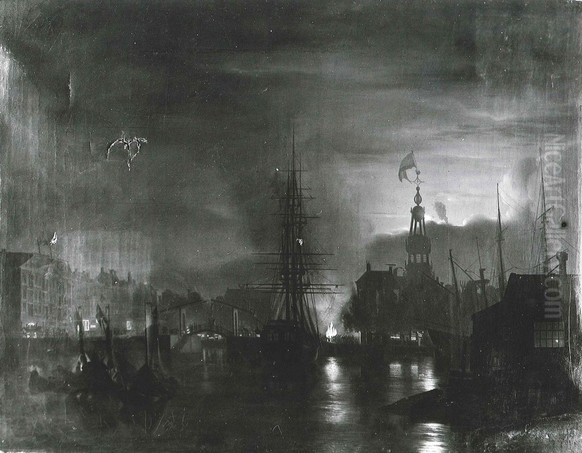 Koninginnefeest in de avond Oil Painting by Petrus Kiers