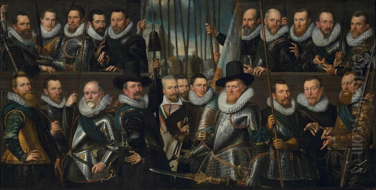 Schutters van de compagnie van kapitein Arent ten Grootenhuys en luitenant Jacob Floriszn Cloeck Oil Painting by Frans Badens