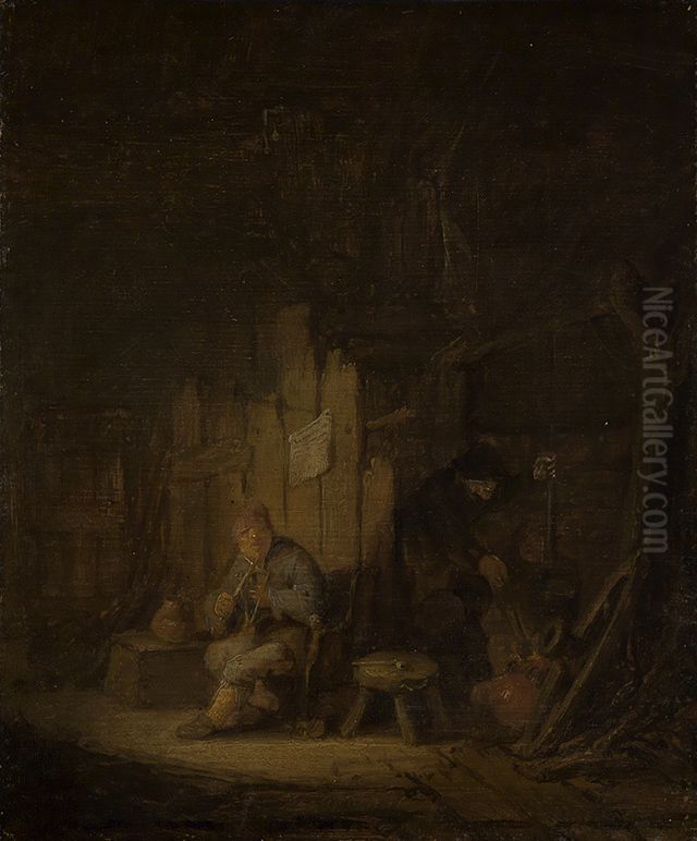 Bauernpaar in einer Hutte Oil Painting by Adriaen van Ostade