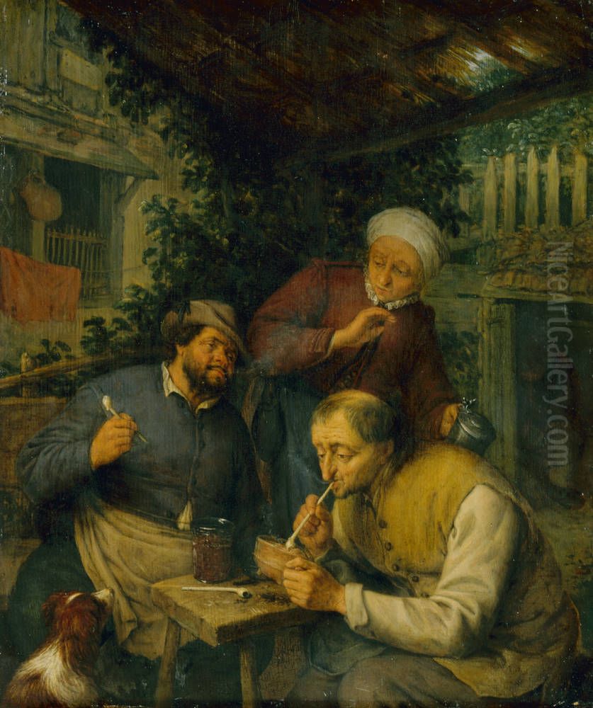 Two Peasants Smoking Oil Painting by Adriaen van Ostade