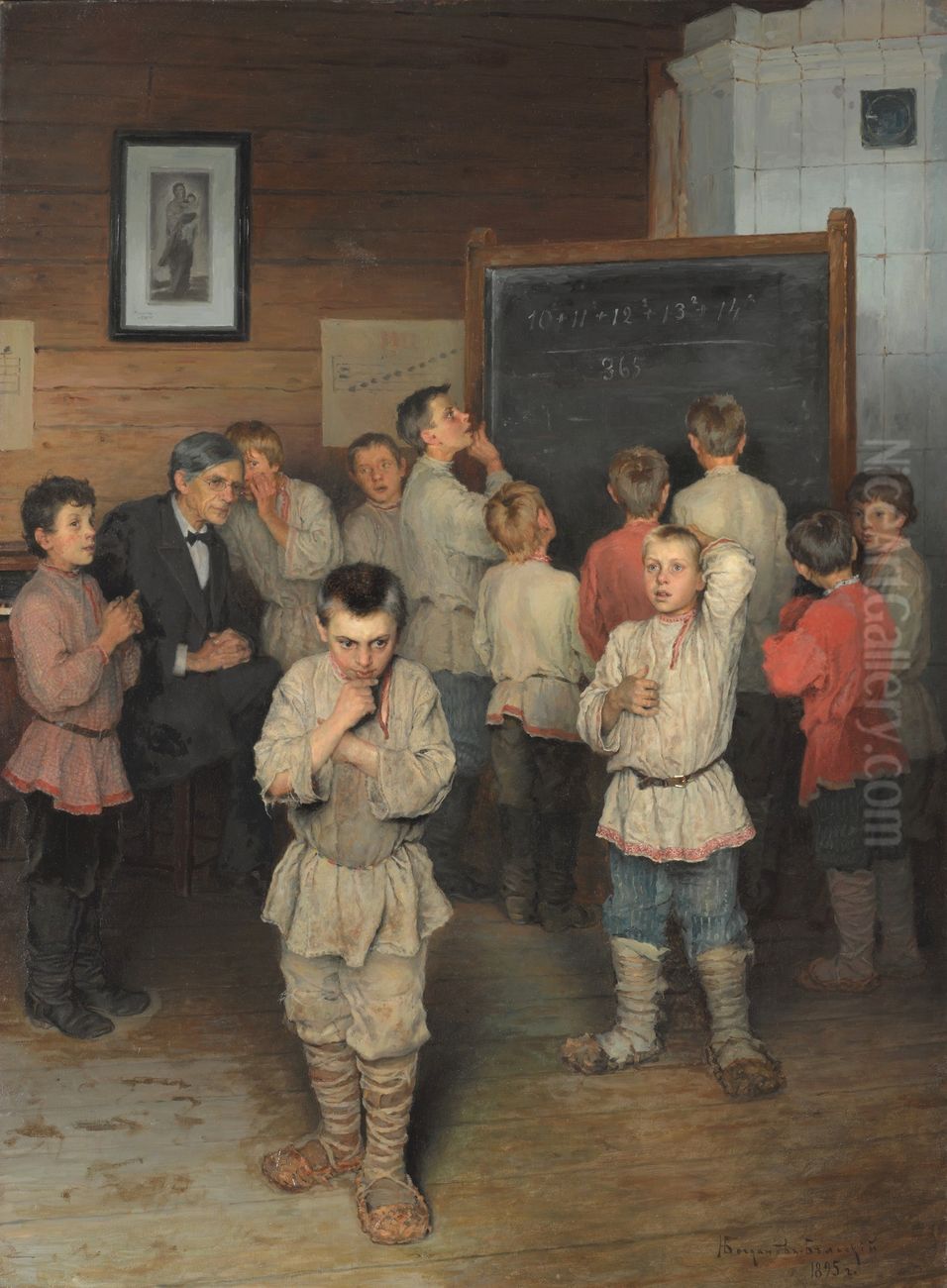 <<Ustnyj scet. V narodnoj skole S.A.Racinskogo>> Oil Painting by Nikolay Bogdanov-Belsky