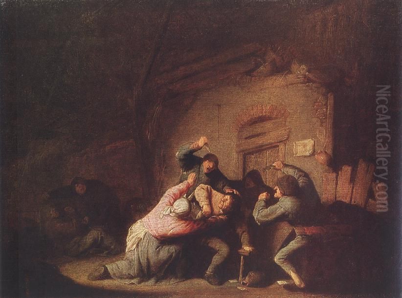 Brawl Oil Painting by Adriaen van Ostade