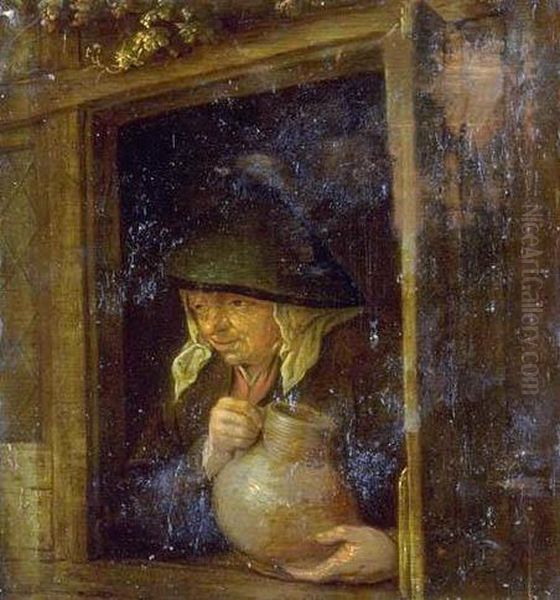 A Woman with a Jug in a Window Oil Painting by Adriaen van Ostade