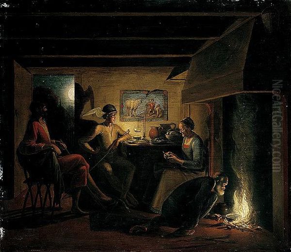 Jupiter en Hermes bij Philemon en Baucis [Ovidius 8: 611-724] Oil Painting by Hendrick Goudt