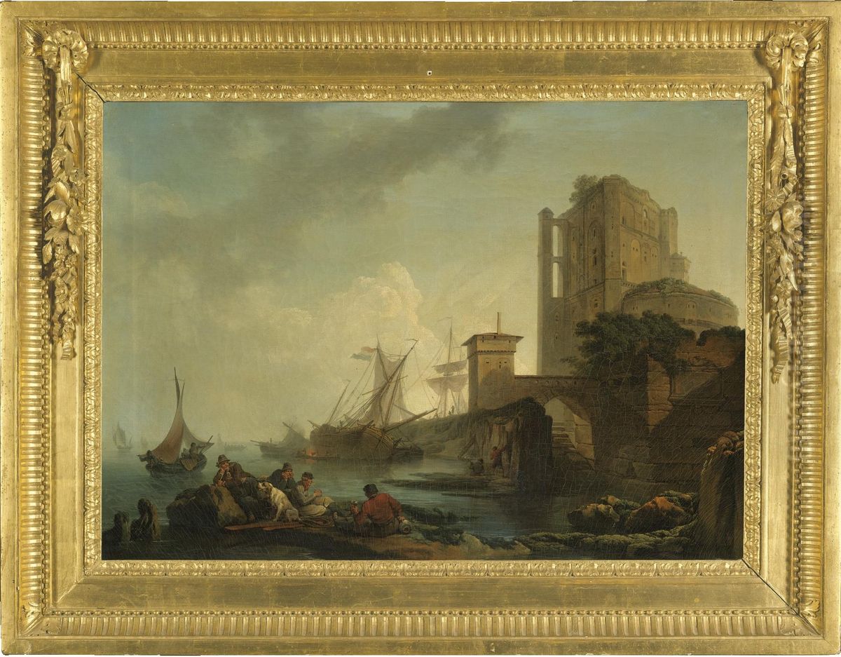 Harbour Scene with Resting Fishermen (A Calm) Oil Painting by Philip James de Loutherbourg