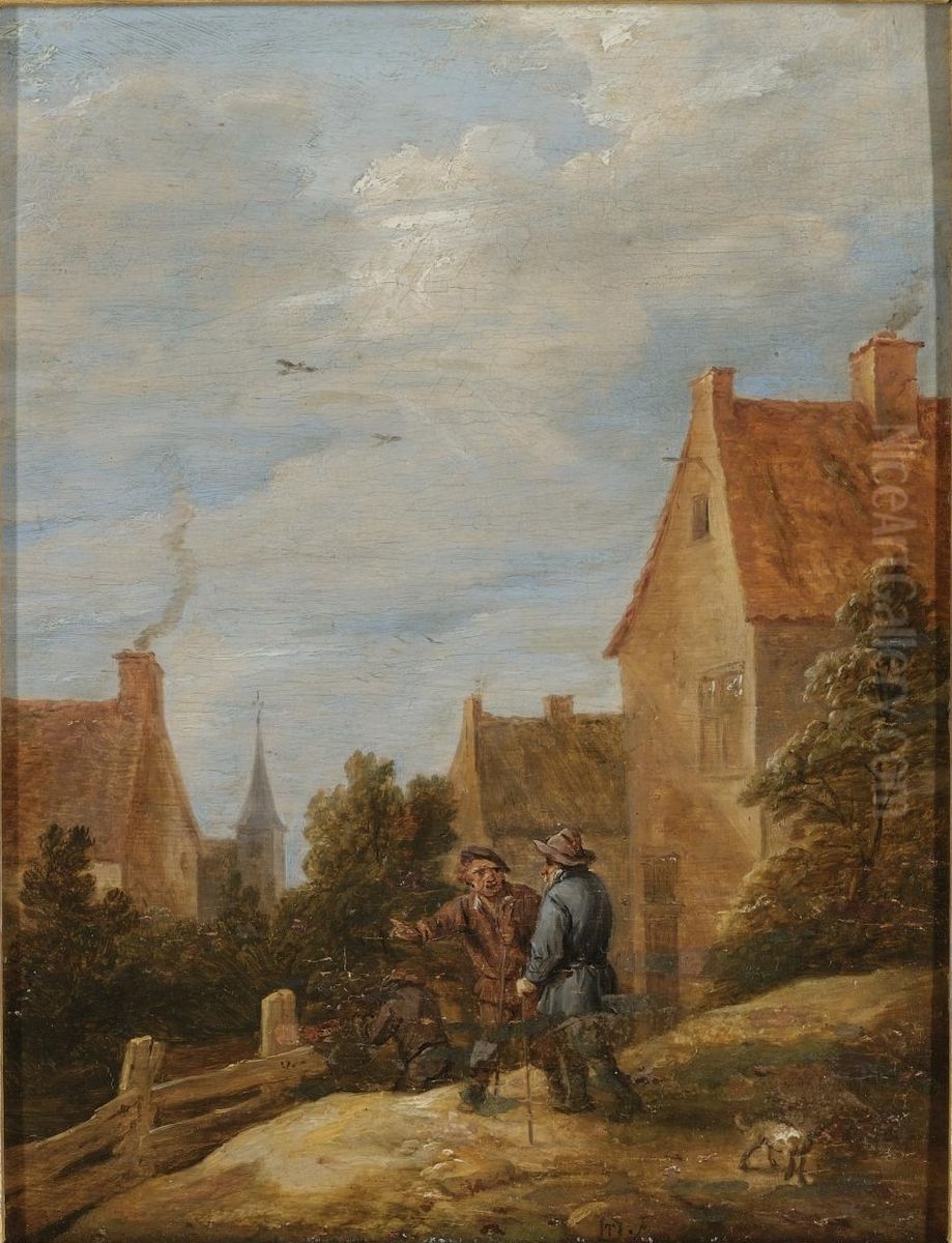 Peasants on a Road in a Village Oil Painting by David Teniers the Younger