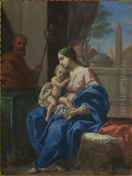 The Holy Family in a classical setting Oil Painting by Pietro da Cortona