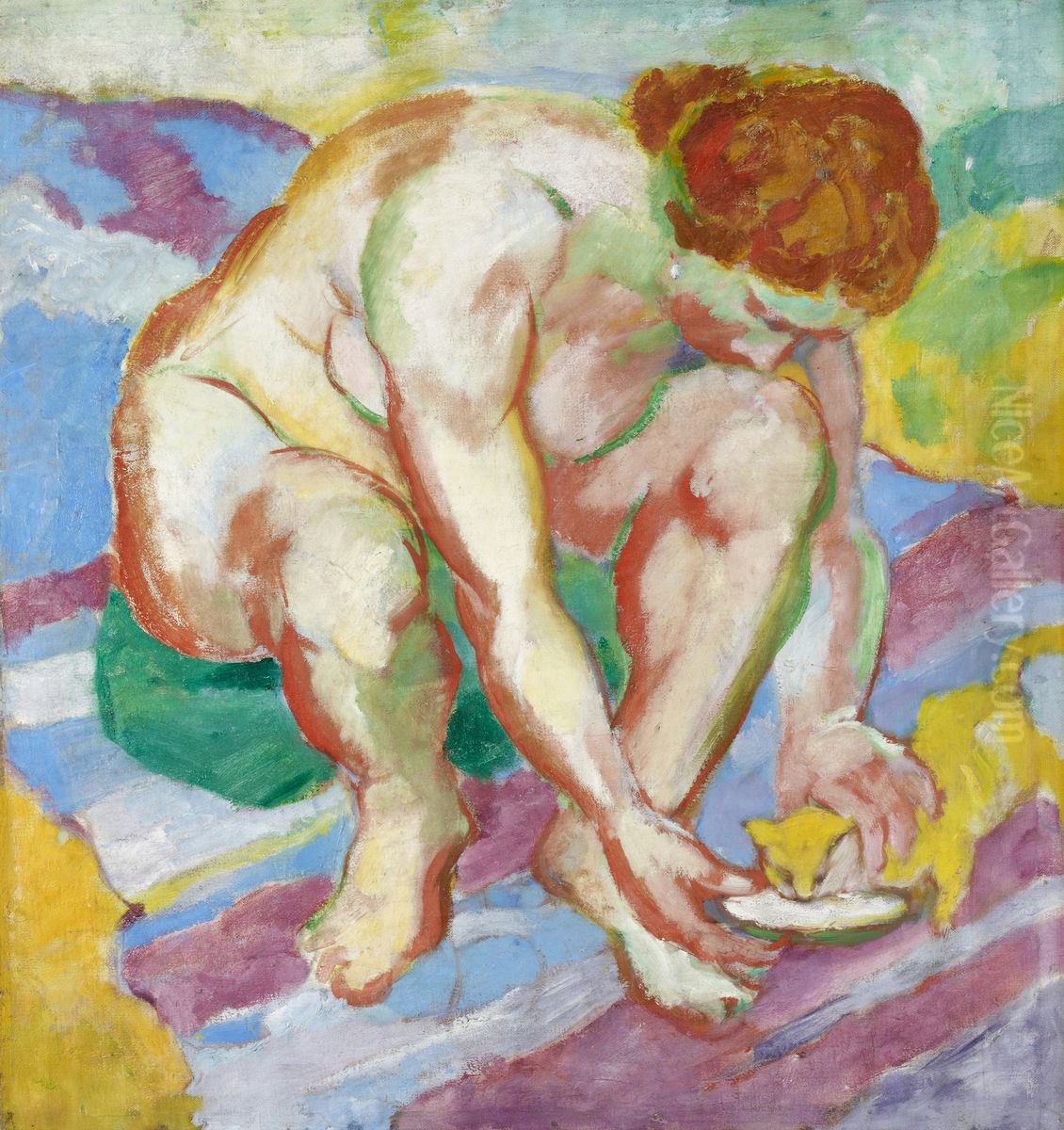 Akt mit Katze Oil Painting by Franz Marc