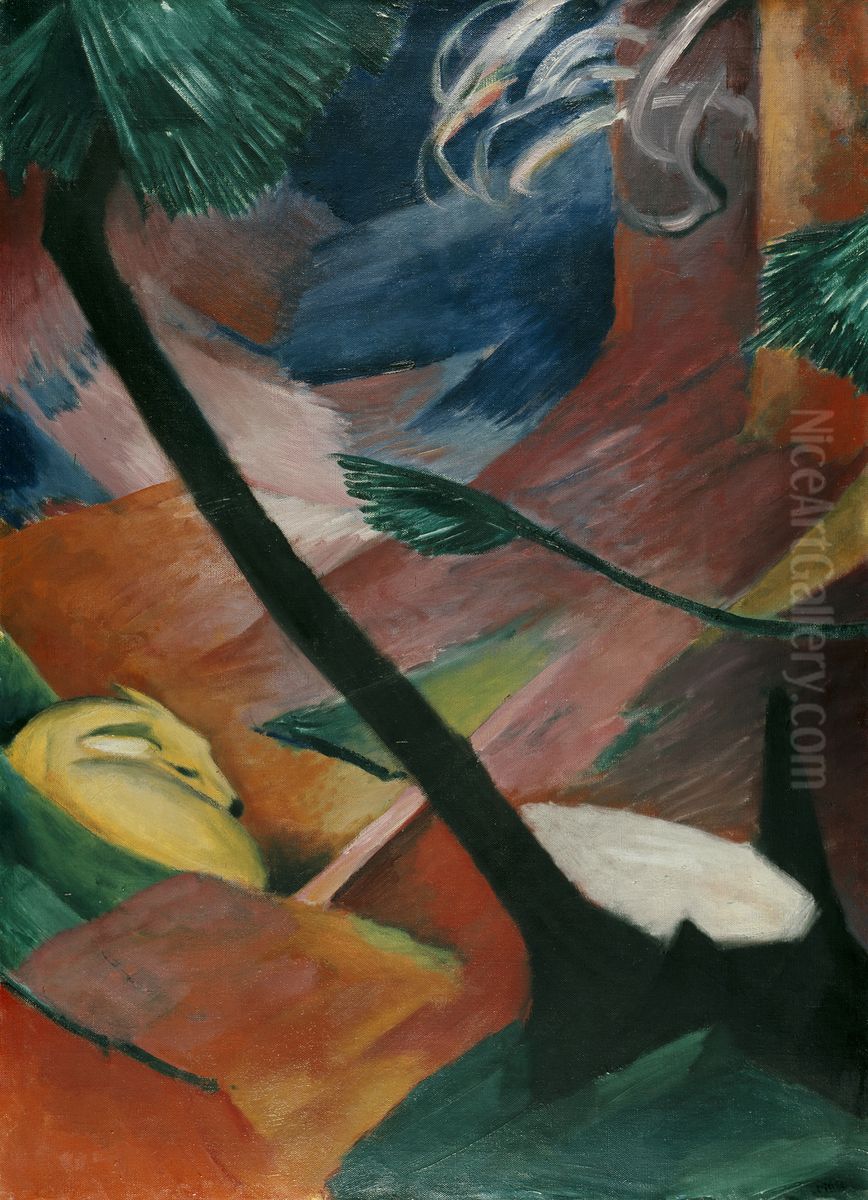 Deer in the woods II Oil Painting by Franz Marc