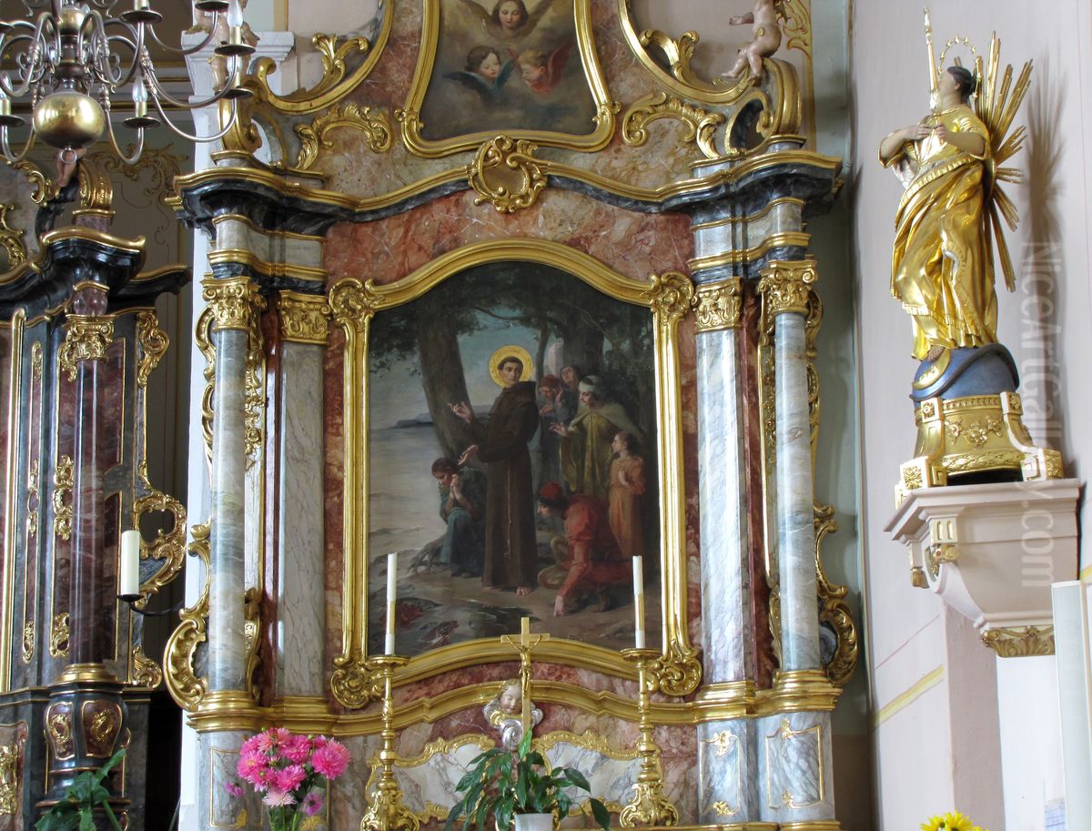 la Predication aux poissons de saint Francois d'Assise, trois seraphins a Mommenheim Oil Painting by unknown