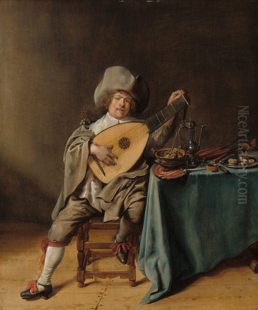 Self-portrait as a Luteplayer Oil Painting by Jan Miense Molenaer