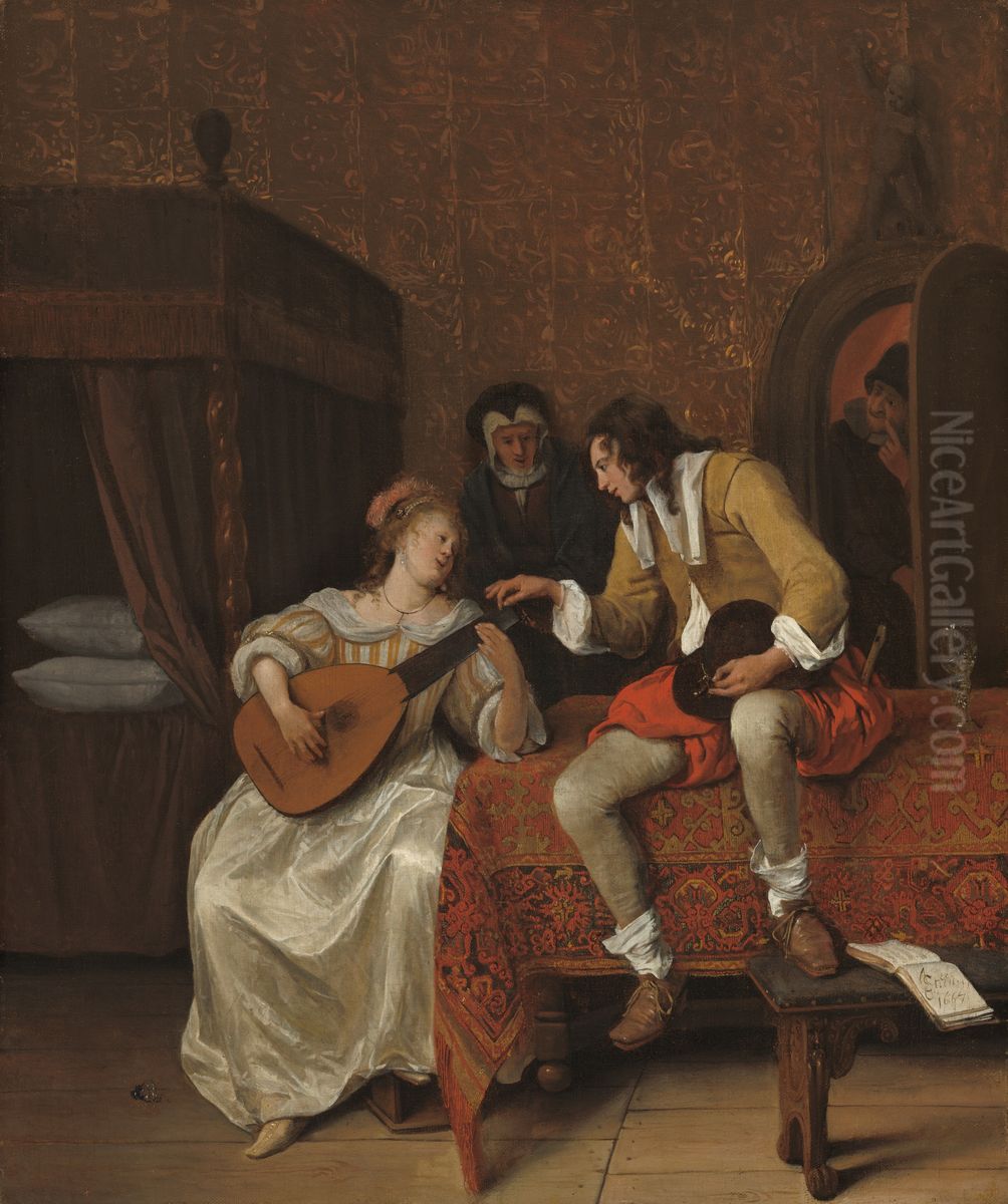 Ascagnes and Lucelle (The Music Lesson) Oil Painting by Jan Steen