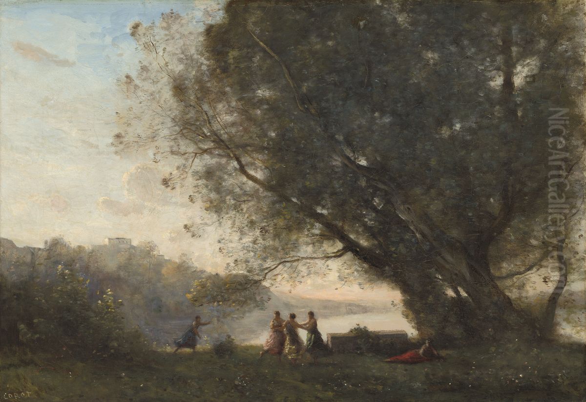 Dance under the Trees at the Edge of the Lake Oil Painting by Jean-Baptiste Camille Corot