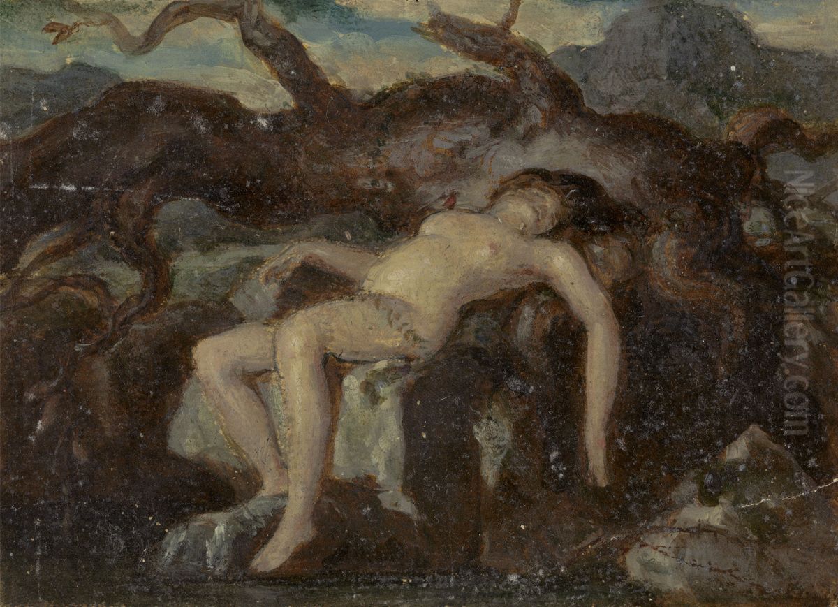 Woman Sleeping in the Nude in a Wooded Landscape Oil Painting by Robert Smirke