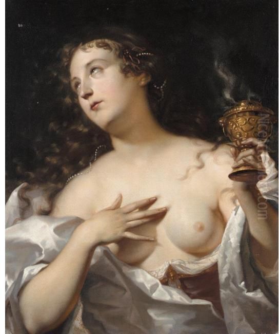 A Vestal Virgin with a fuming incense burner Oil Painting by Willem Doudijns
