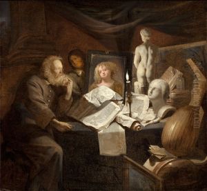 Old man with a vanitas still life
