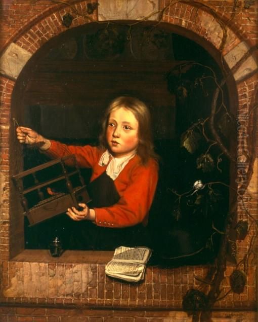 Boy with a Birdcage Oil Painting by Jan Adriaensz van Staveren