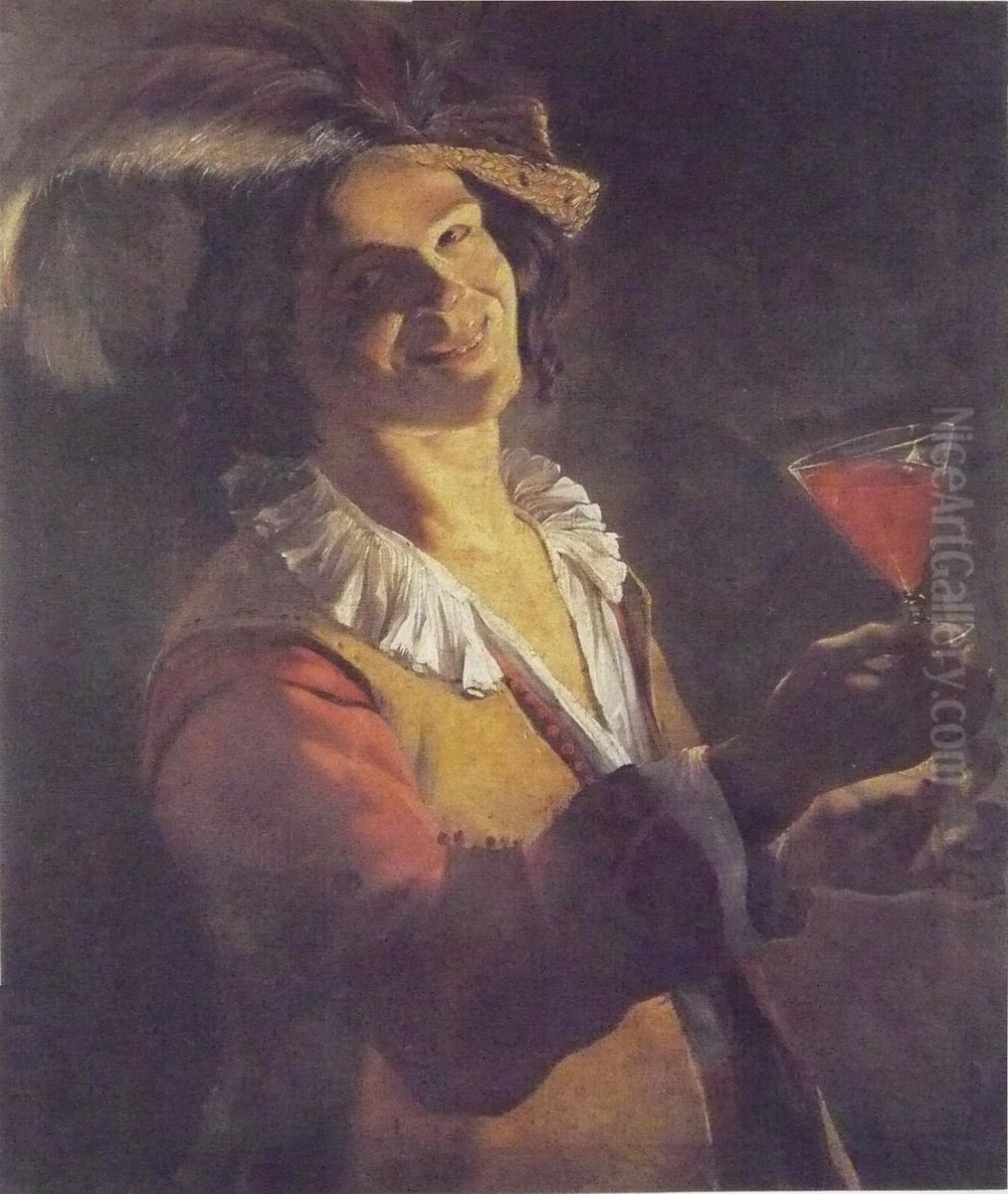 Lachender Zecher mit Weinglas Oil Painting by Judith Leyster